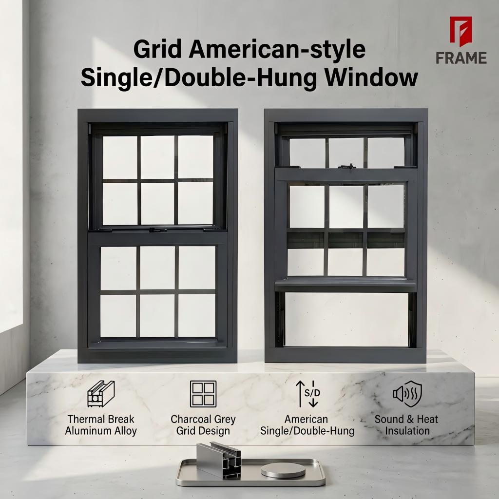 FRAME American style grid hung window