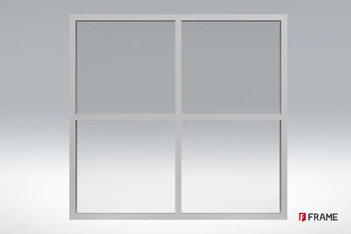 Visible frame glass curtain wall with exposed aluminum grid on all four sides