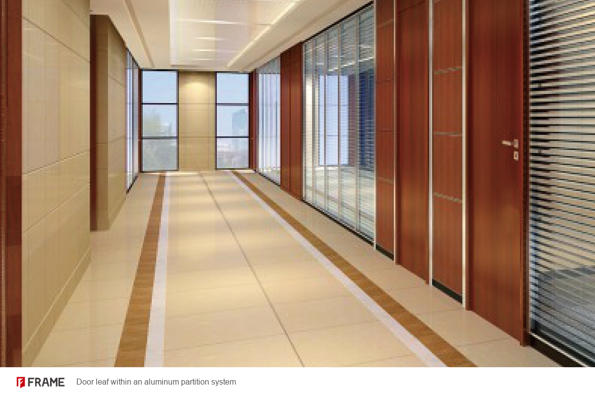 Door leaf within an aluminum glass partition system