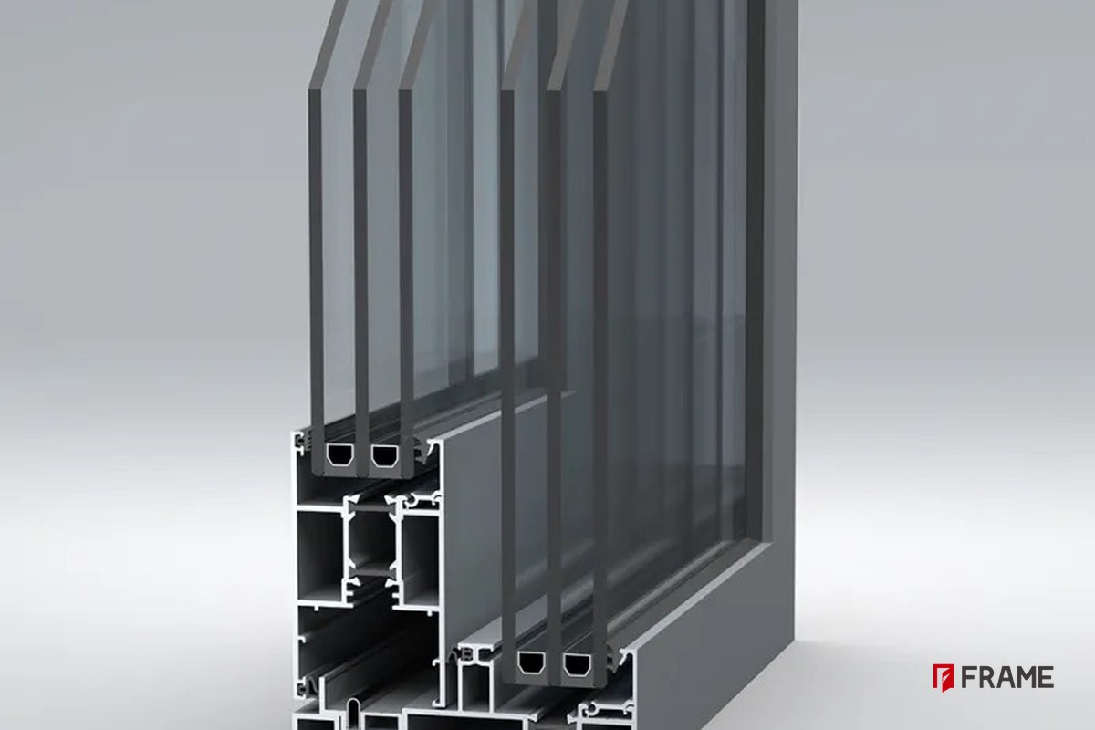130 series aluminum sliding door 3D cross-section showing frame, sash and track structure