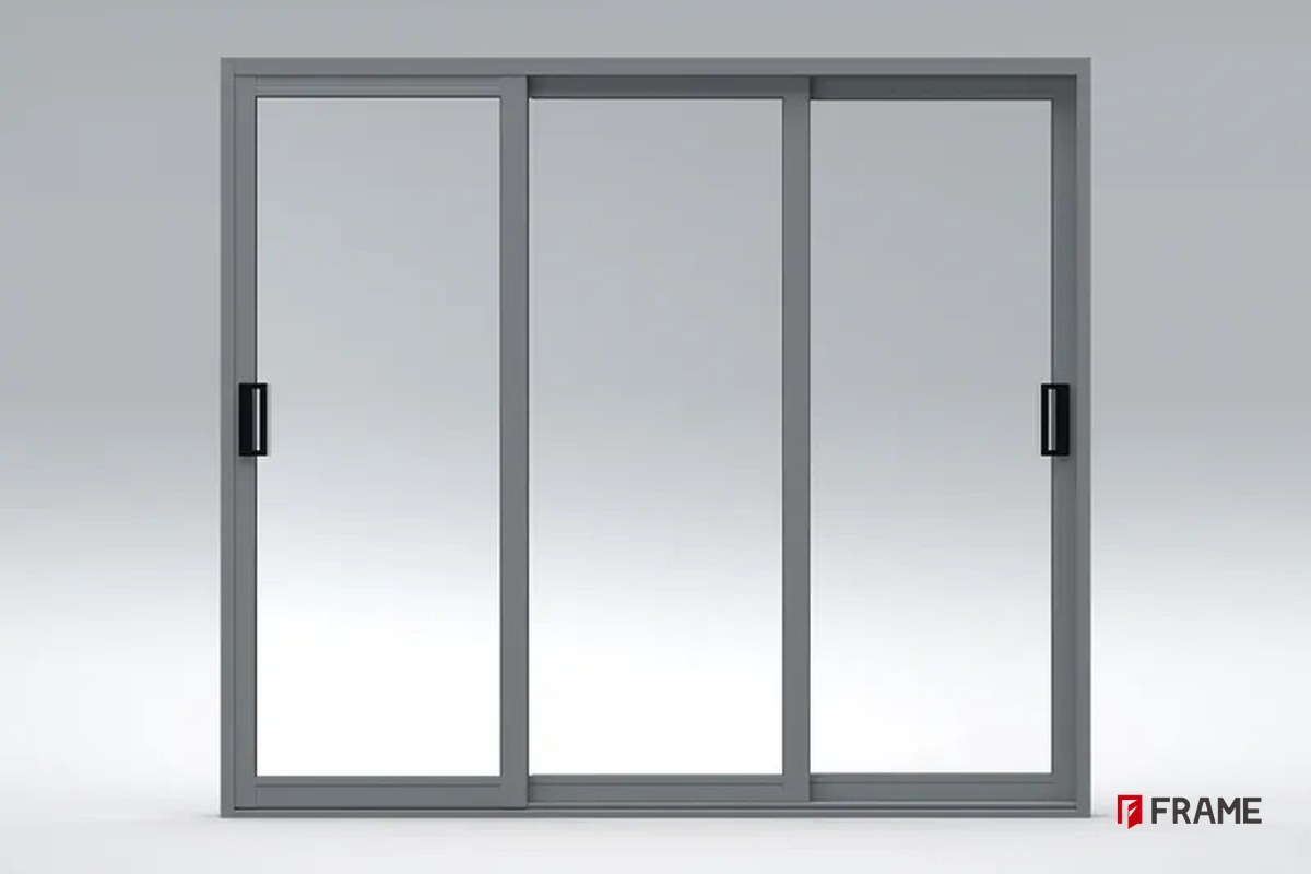 90 series three-track aluminum sliding door with three glass panels