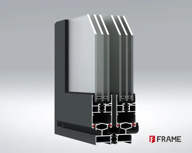 3D cross-section of an insulated aluminum sliding window profile